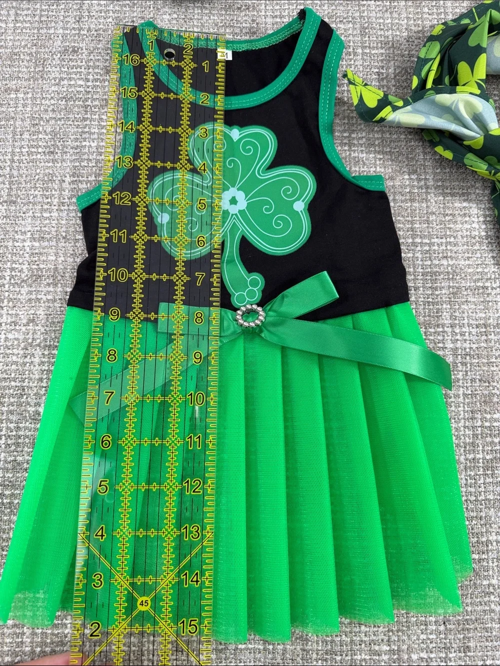 Green Shamrock Tutu Dress Costume with Headscarf -dogs medium